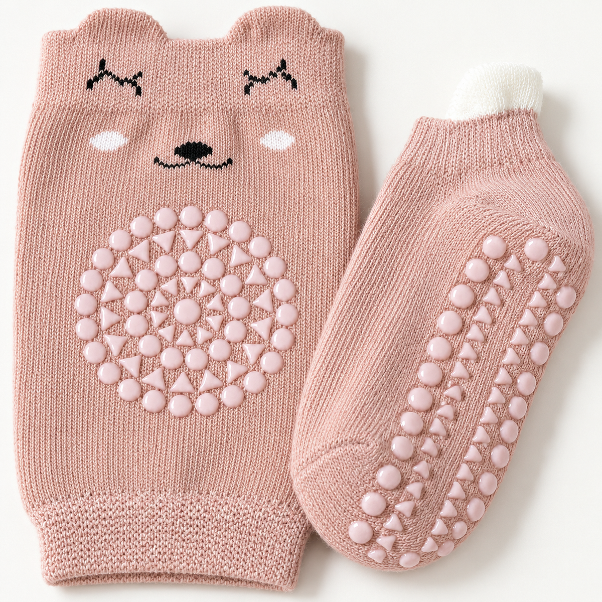 close-up of the grip dots on the knee pad and the sock sole